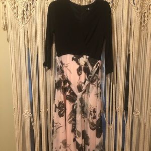 Black and Pink Floral Maxi Dress